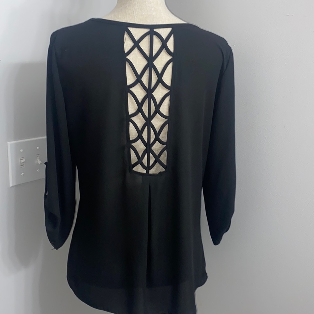 Tovia Black Blouse with Cut Outs on Back